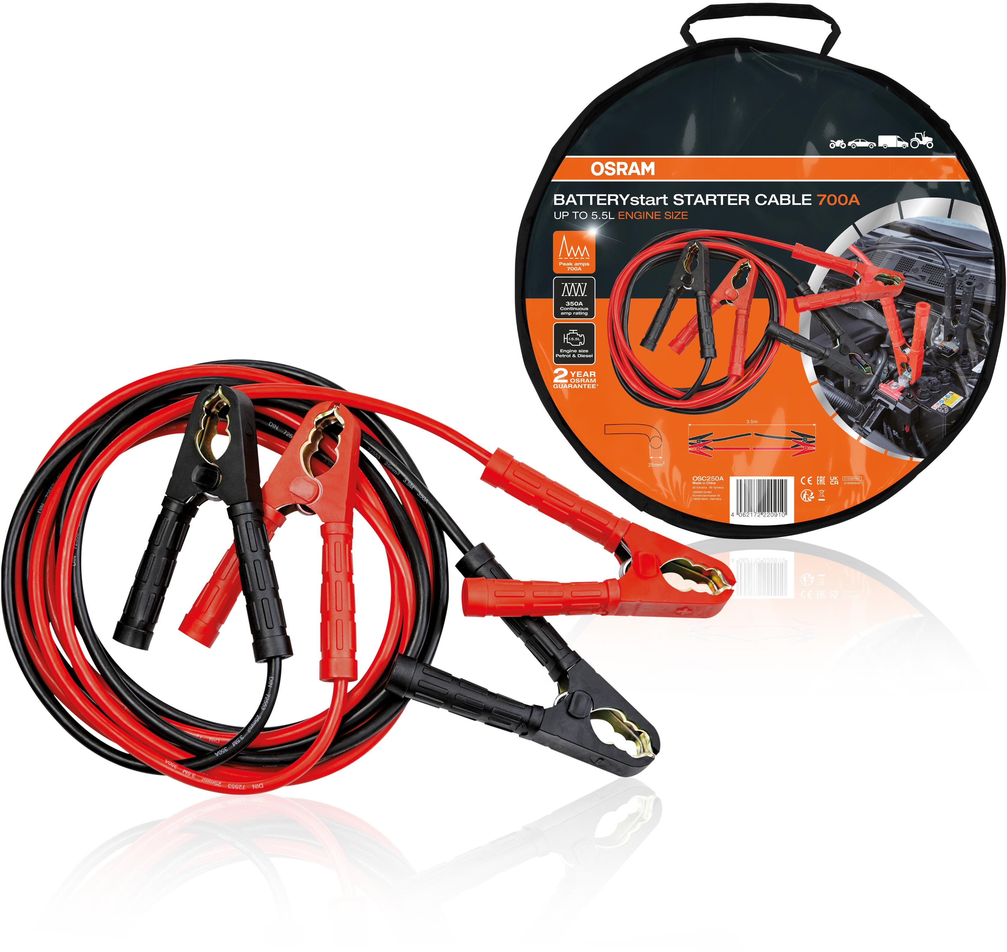 OSRAM štartovací kábel 12/24 V, 700 A, hliník/meď