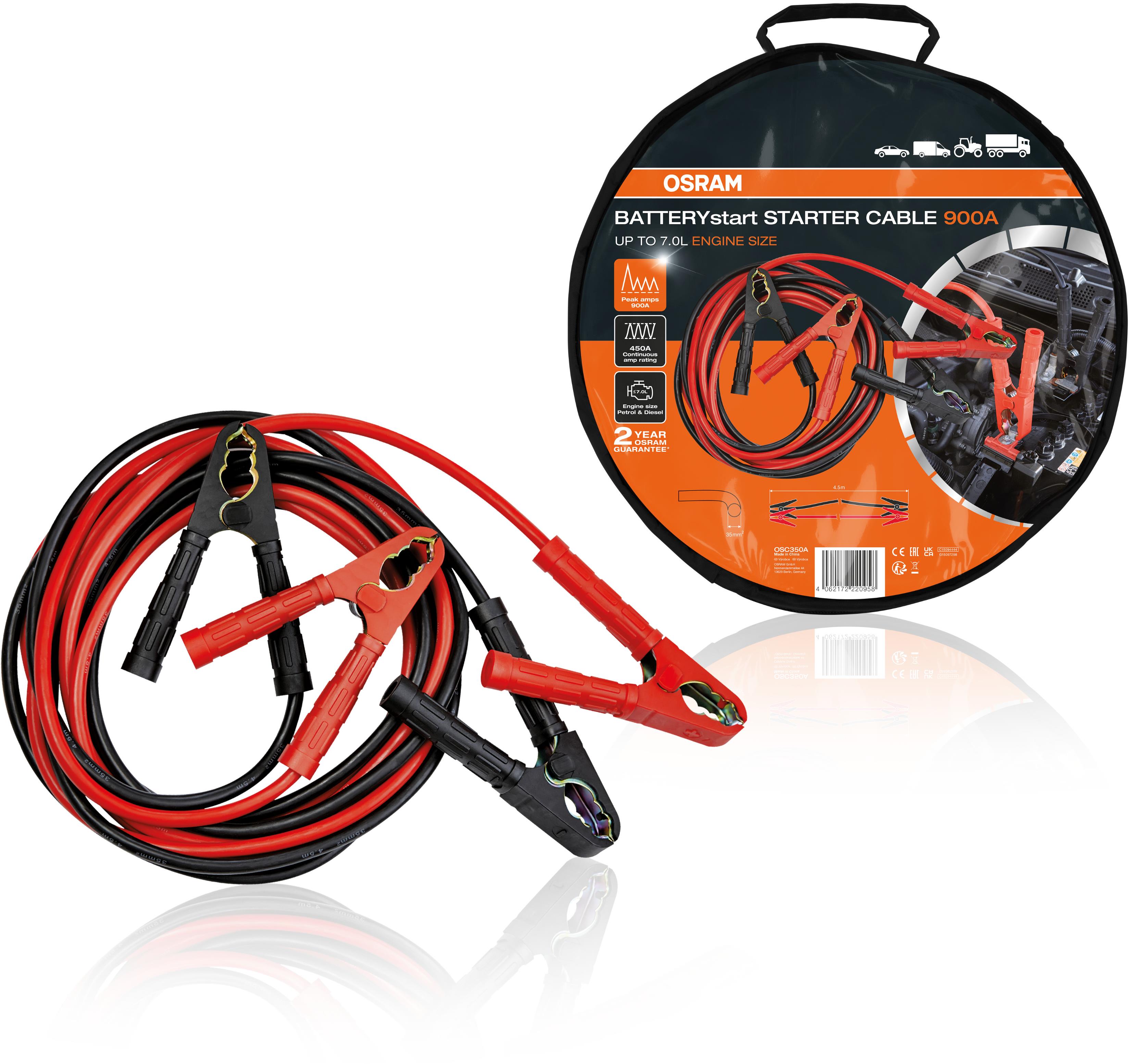 OSRAM štartovací kábel 12/24 V, 900 A, hliník/meď