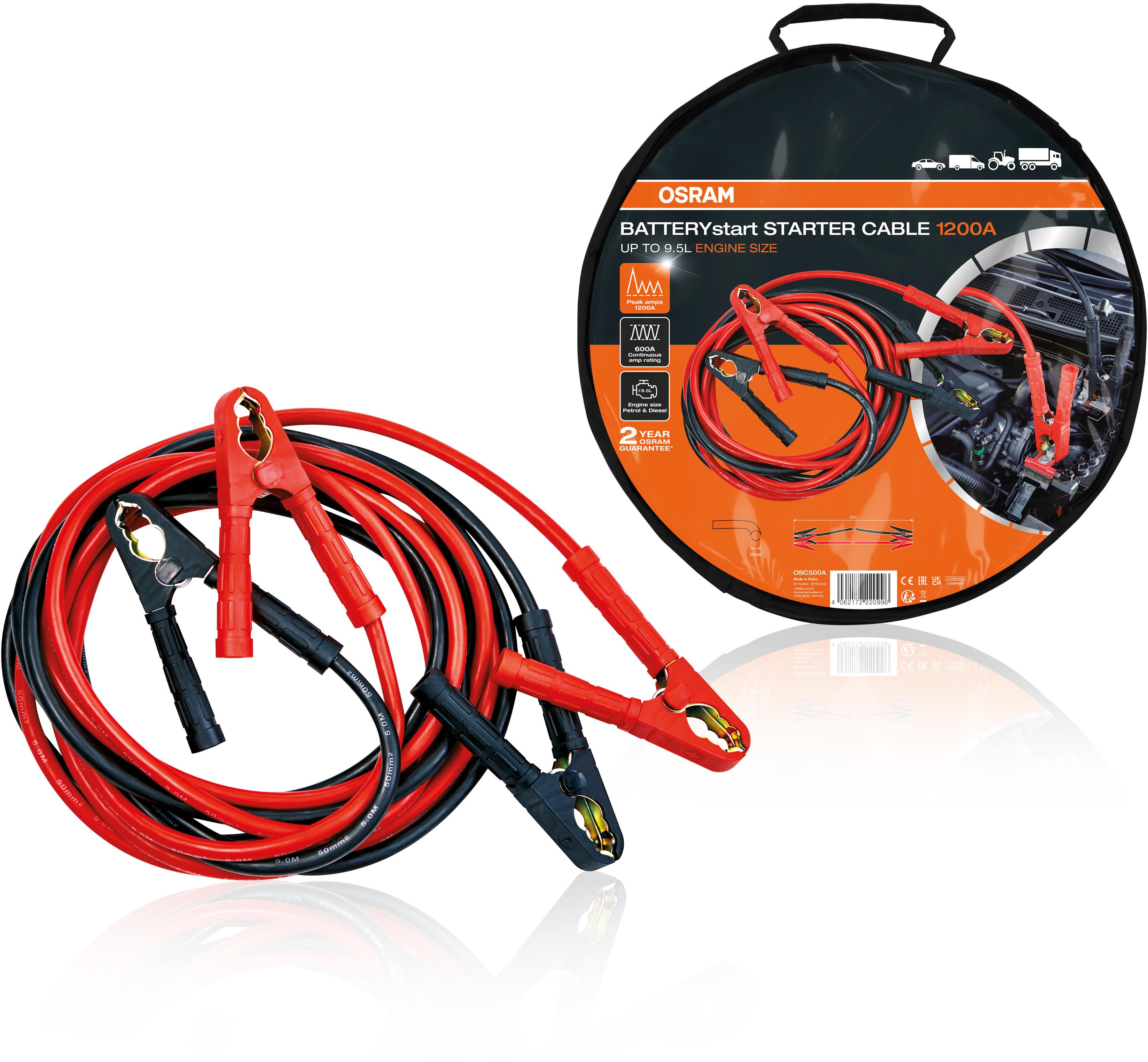 OSRAM štartovací kábel 12/24 V, 1200 A, hliník/meď