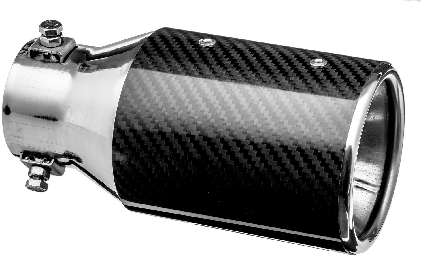 ASSO koncovka výfuku nehrdzavejúca oceľ okrúhla karbónový vzhľad, vonkajší priemer 89 mm, dĺža 178 mm