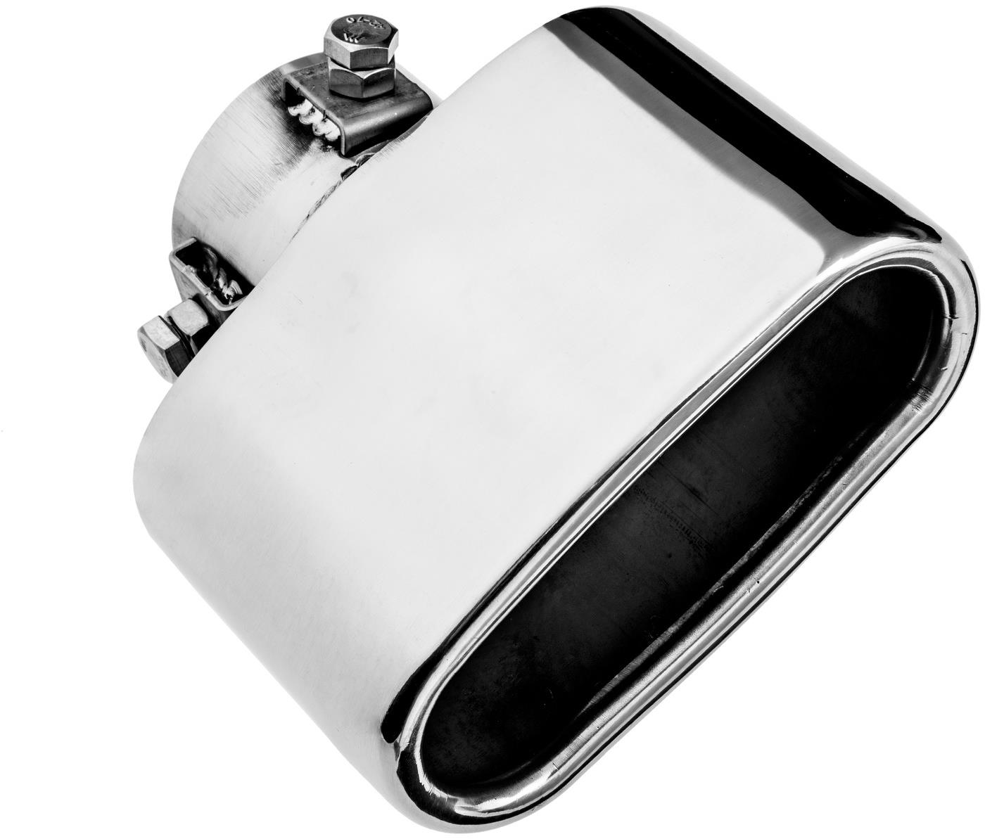 ASSO koncovka výfuku nehrdzavejúca oceľ oválna, vonkajší priemer 110 × 46 mm, dĺžka 105 mm
