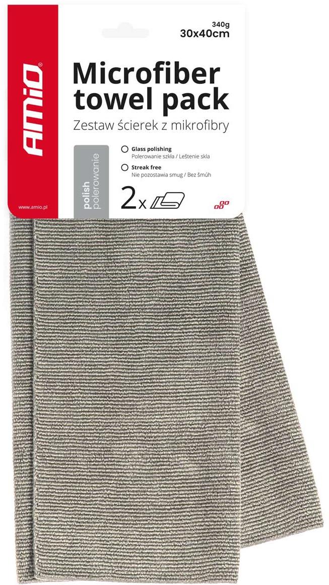 AMIO uterák z mikrovlákna na detailné leštenie skiel 40 × 30 cm, 340 g (balenie 2 ks)