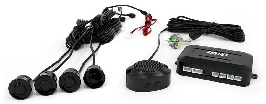 AMIO parkovací asistent zadný – zvuková signalizácia, 4× senzor (čierny)