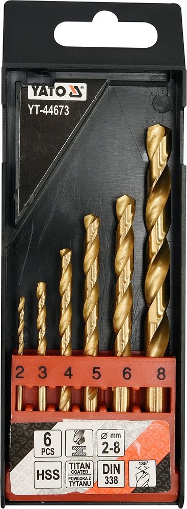 YATO Vrtáky do železa HSS-TiN sada 6 ks 2 – 8 mm YT-44673