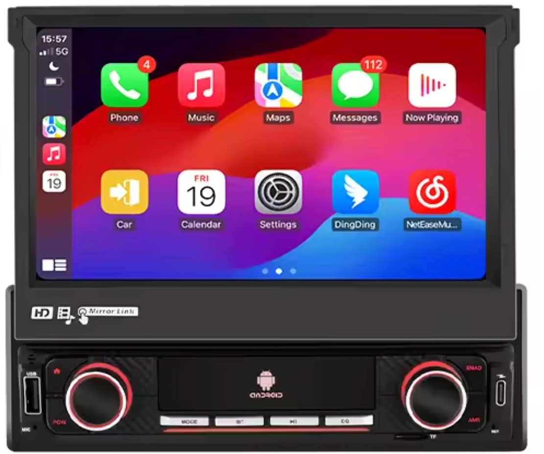 Junsun 1din Autorádio, univerzálny rozmer, Carplay, Android Auto, Bluetooth, GPS navigácia, vysúvacie