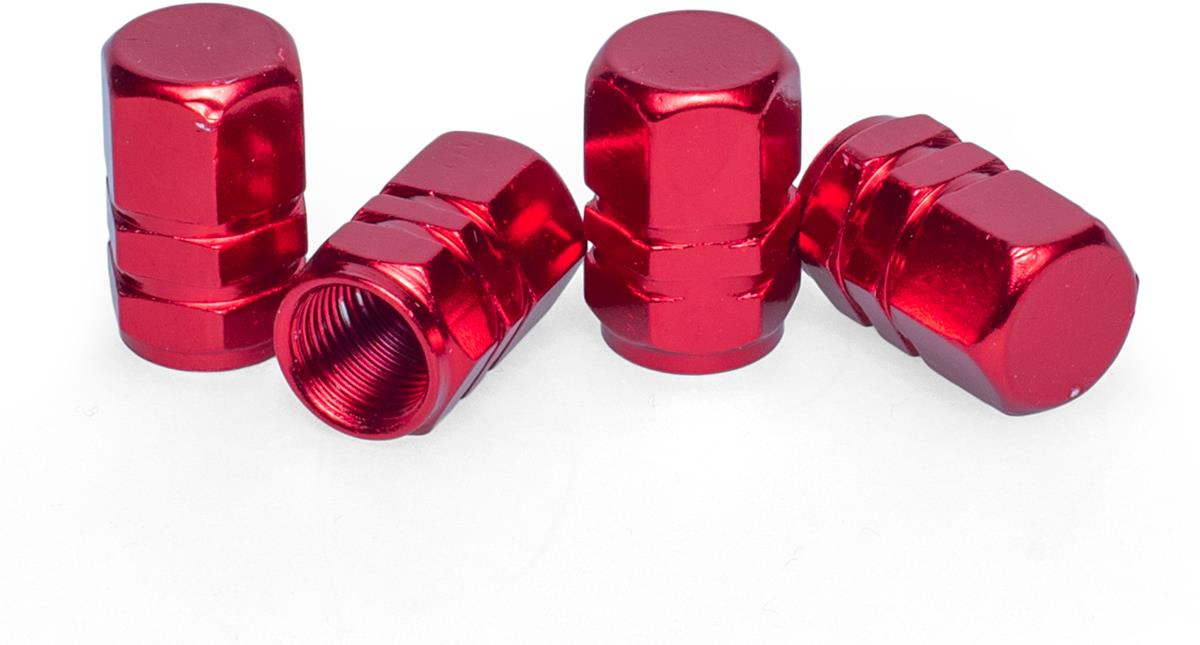 BYC Čiapočky ventilov ALU hranaté, 4 ks, červené