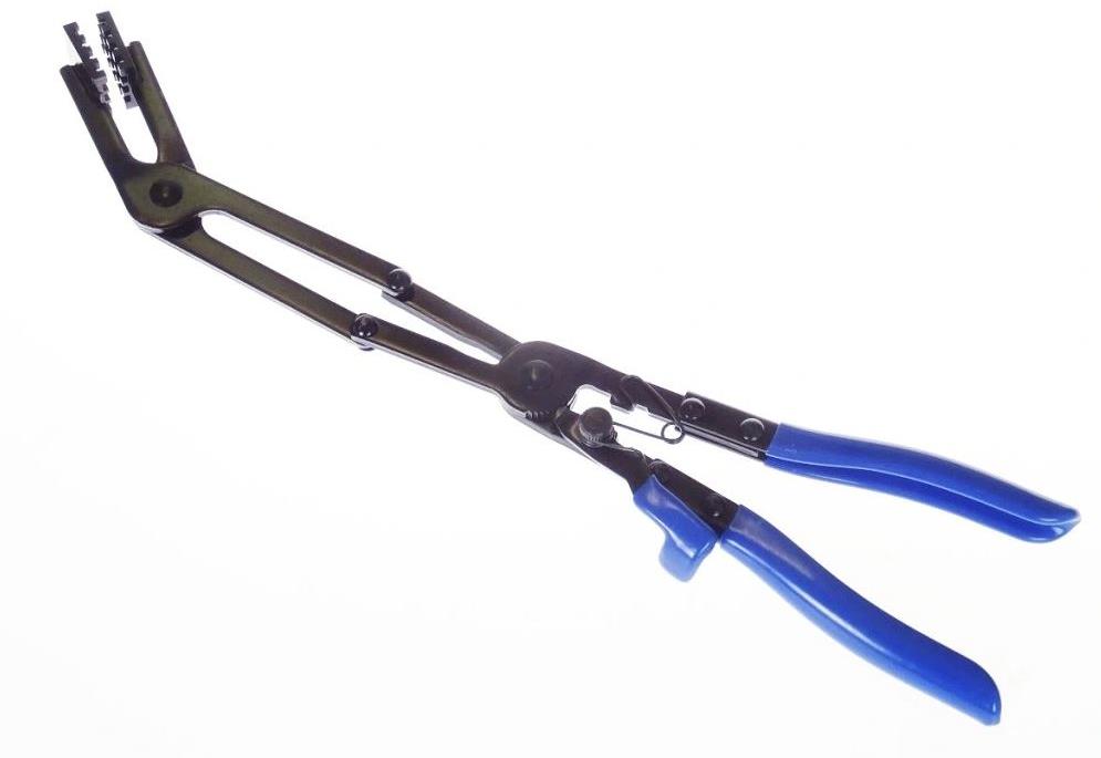 QUATROS Kliešte dlhé na hadicové spony zahnuté 430 mm s dvojitým kĺbom Quatros QS24114