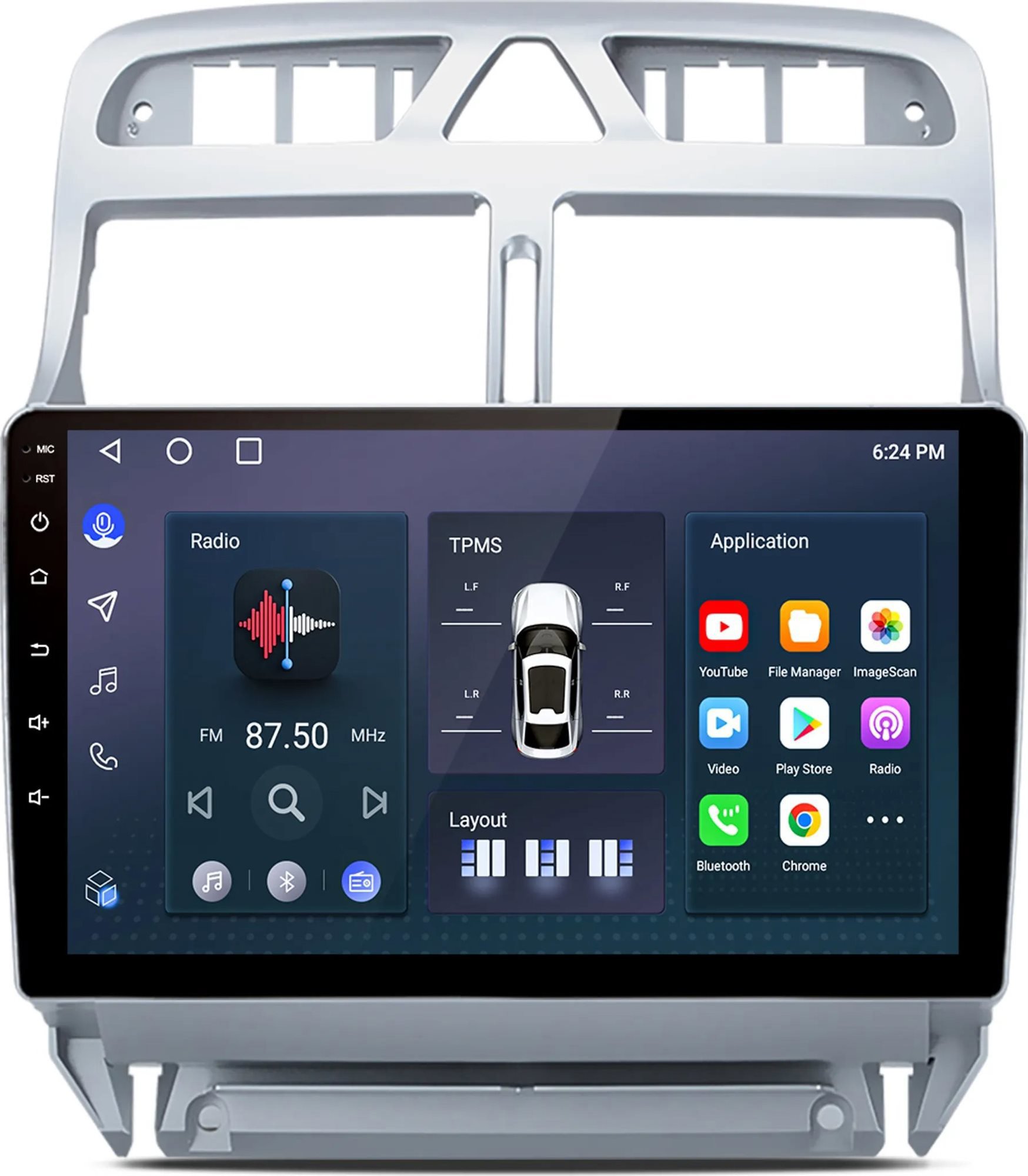Ossuret Autorádio Peugeot 307 od 2001, CarPlay, Verzia C s podporou multifunkcie volantu
