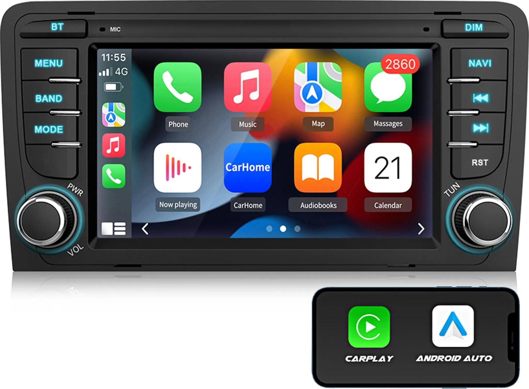 Ossuret Autorádio Audi A3 8P S3 RS3 2003 – 2013, CarPlay, Android Auto, GPS, WiFi, Bluetooth, DAB+