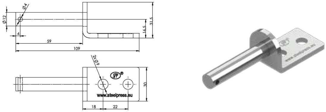 STEELPRESS SPP Úchyt pántu bočnice UZ-01B 12 mm, skrutky zboku SP