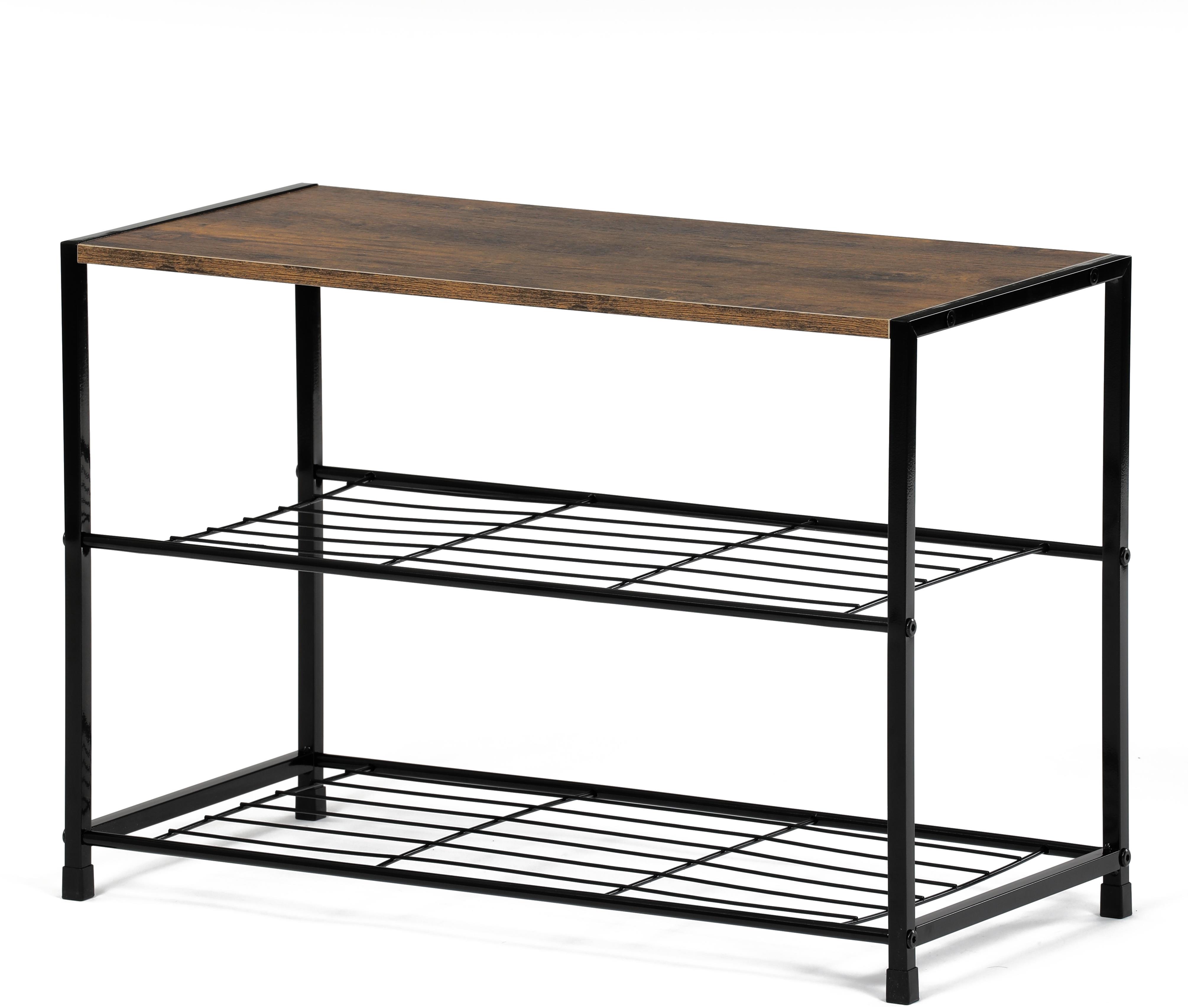 Botník, 2 police, MDF, dekor staré drevo sonoma, čierny kov