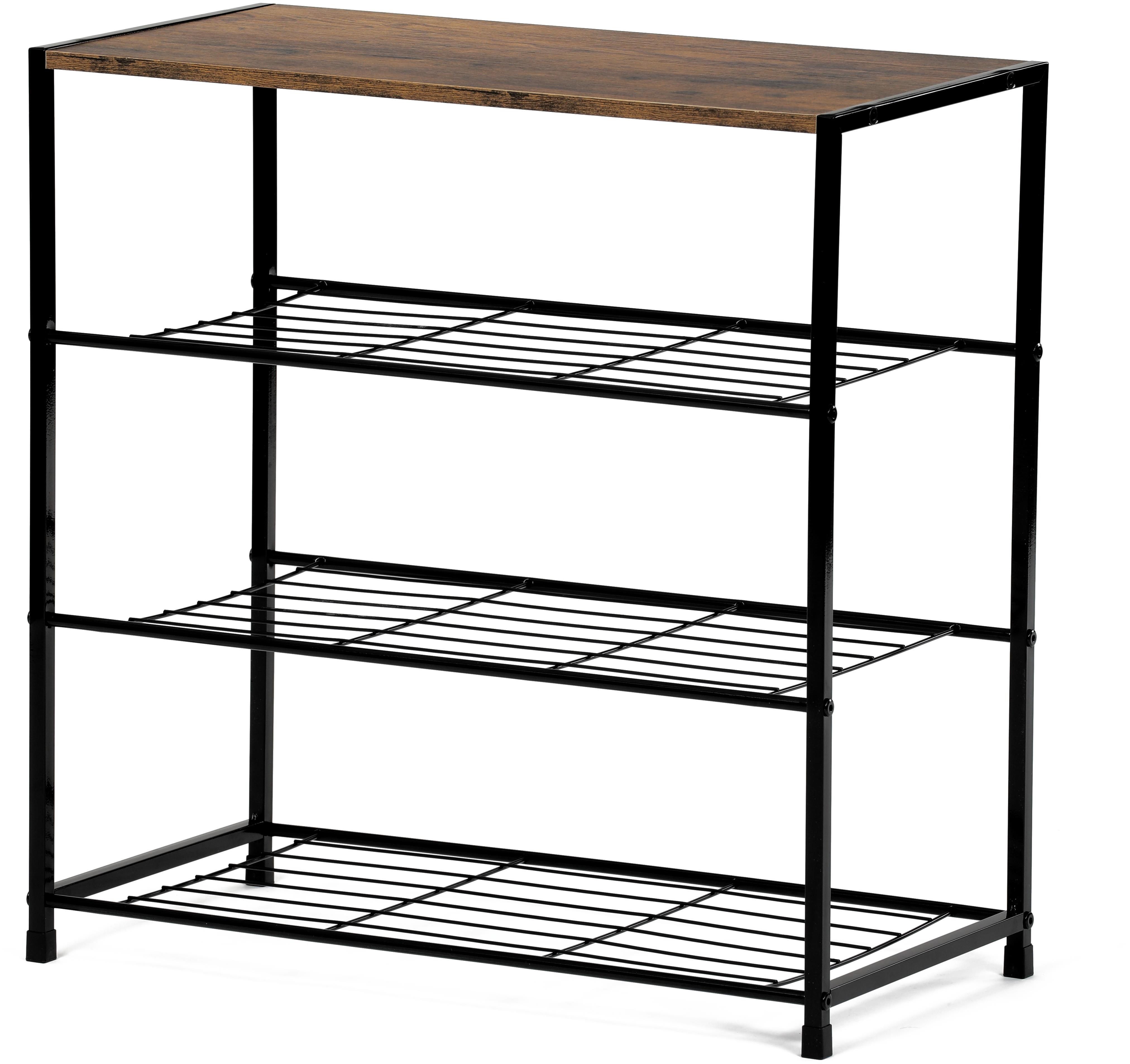 Botník, 3 police, MDF, dekor staré drevo sonoma, čierny kov