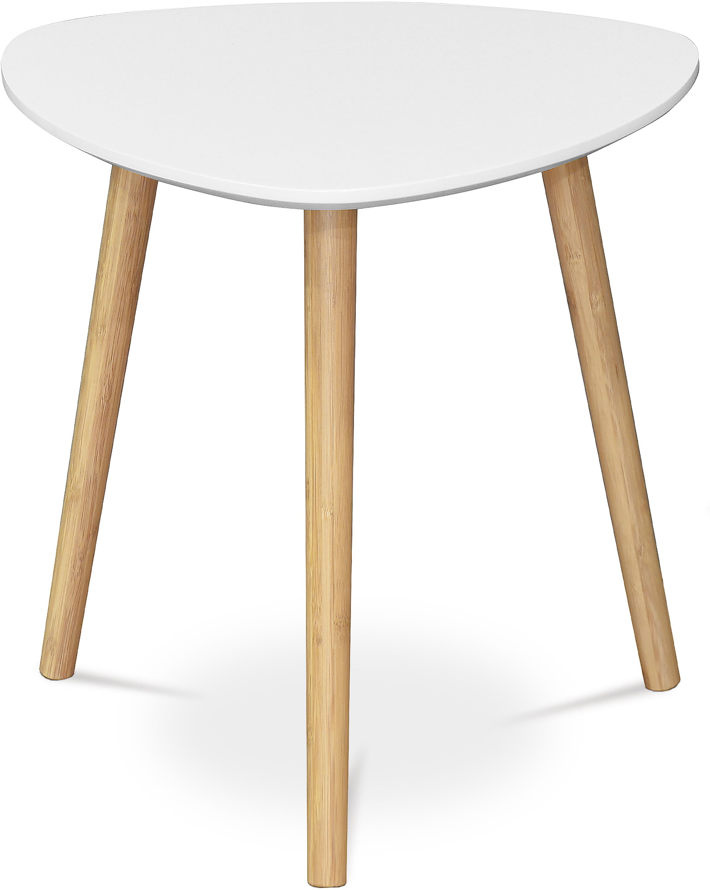 Odkladací stolík 40 × 40 × 40 cm, MDF biela doska, nohy bambus prírodný odtieň