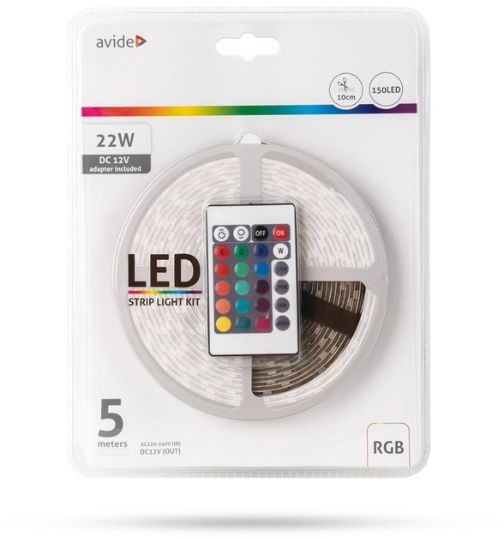 Avide Sada vodoodolný LED pásik s ovládaním a zdrojom 5 m
