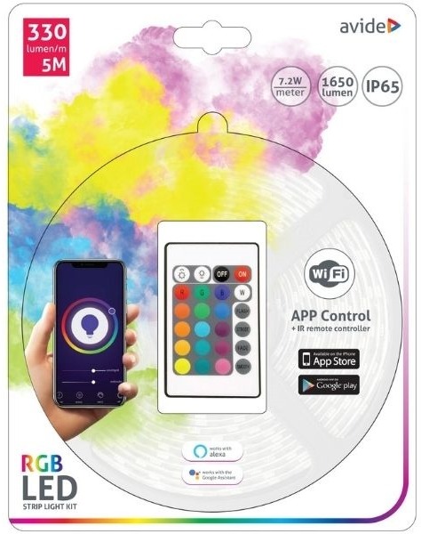 Avide Sada WiFi LED pásik RGB s ovládaním a zdrojom 5 m