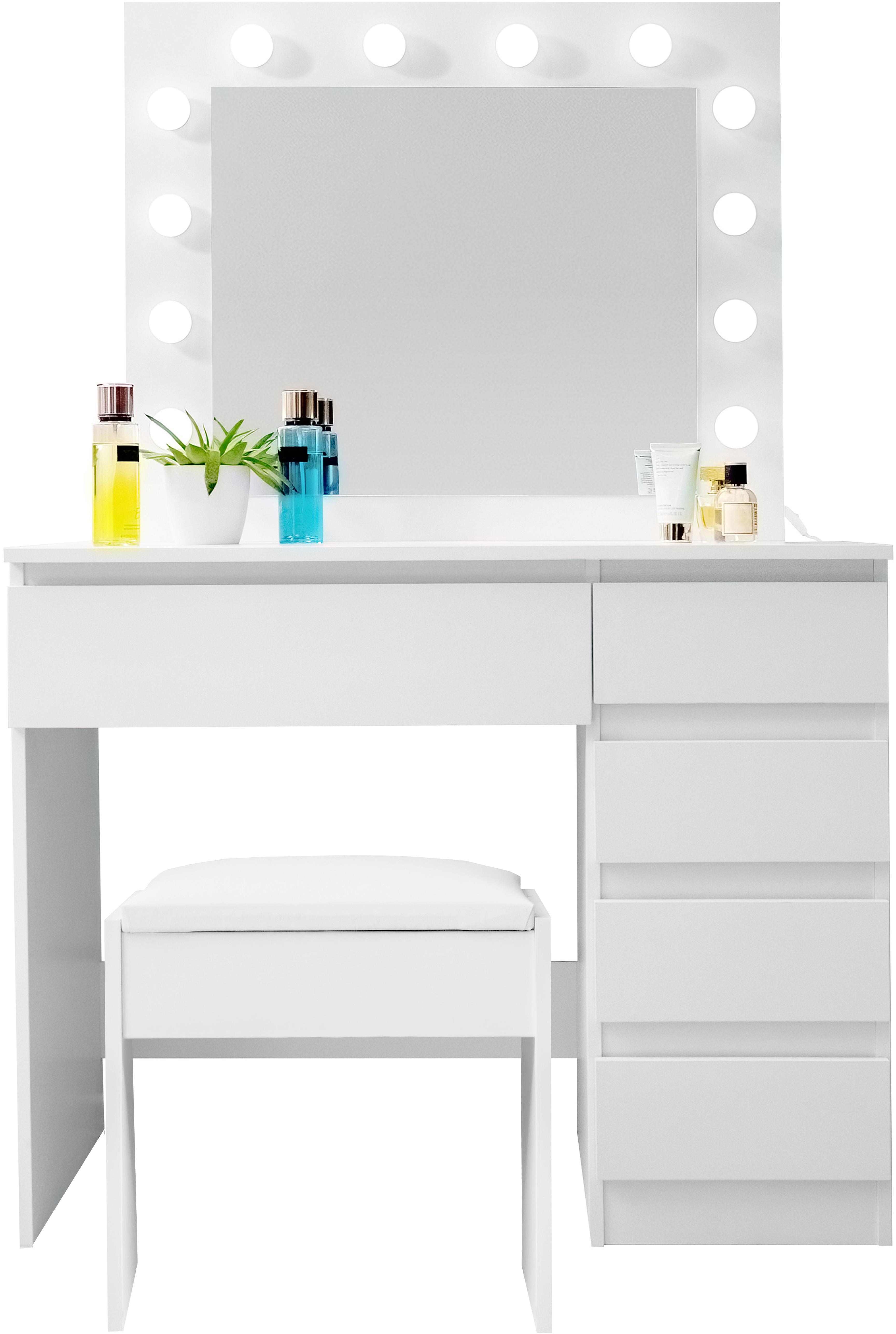 Aga MRDT10-MW so zrkadlom a osvetlením, matný biely + taburet