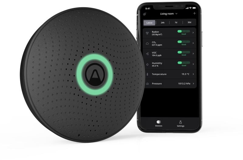 Airthings Wave plus, čierny – senzor kvality ovzdušia, radónu, vlhkosti, teploty, VOC, CO2 a tlaku