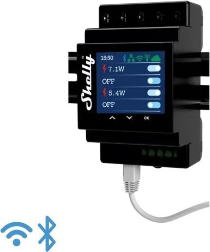 Shelly Pro 4PM, 4-násobný spínací modul na DIN lištu, LAN, WiFi, a Bluetooth