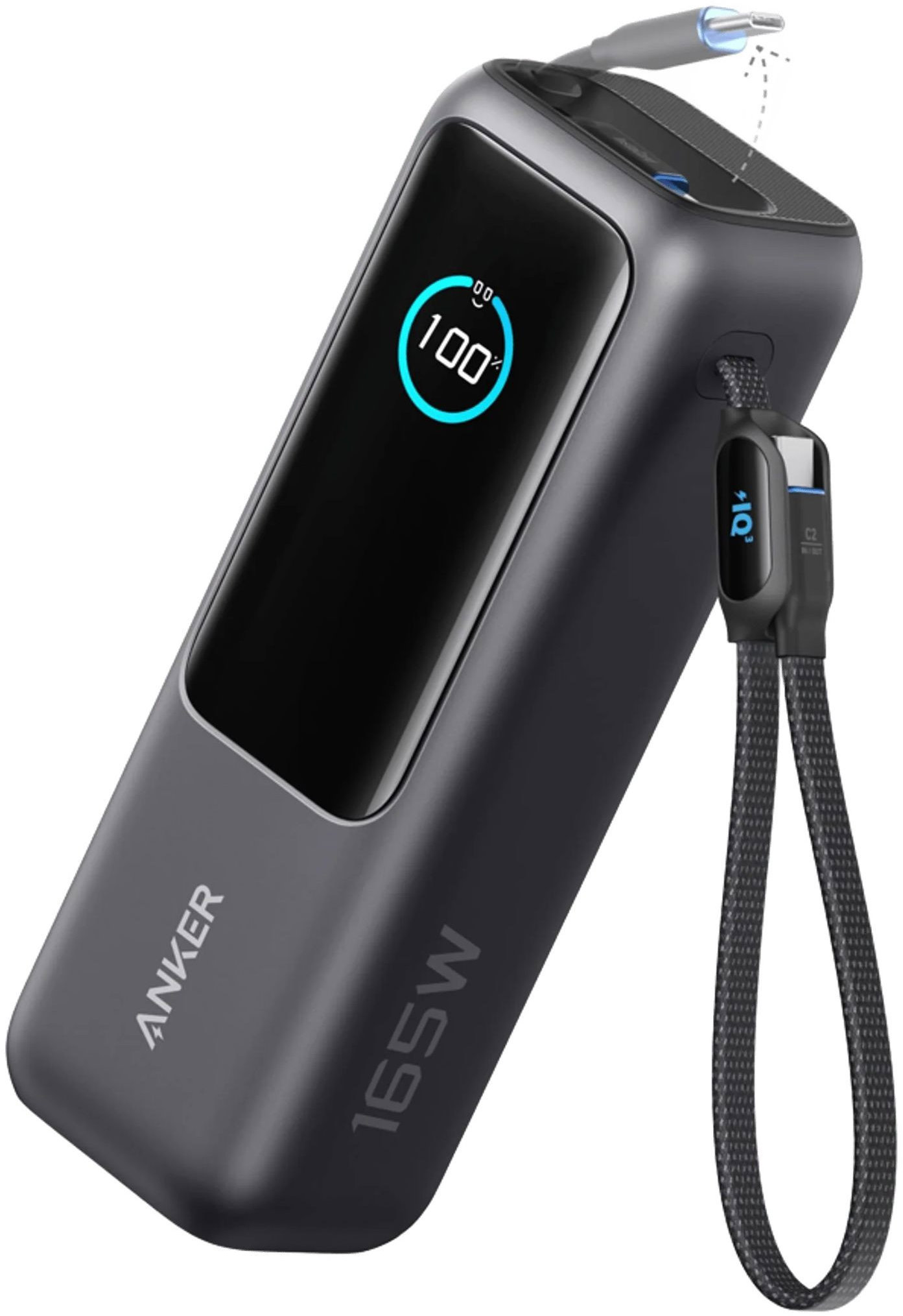 Anker Power Bank 25K, 165 W, Built-In USB-C a Retractable Cable Black
