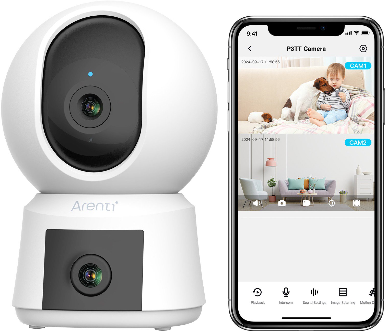 Arenti Indoor WiFi 3MP + 3MP Dual-lens Pan-Tilt Camera