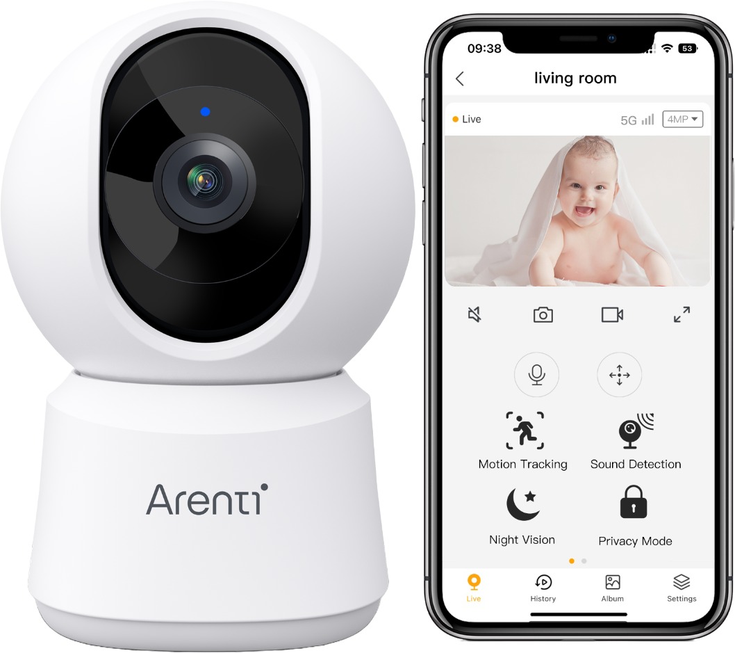 Arenti P2F 5MP/3K Pan-Tilt WiFi Baby Monitor