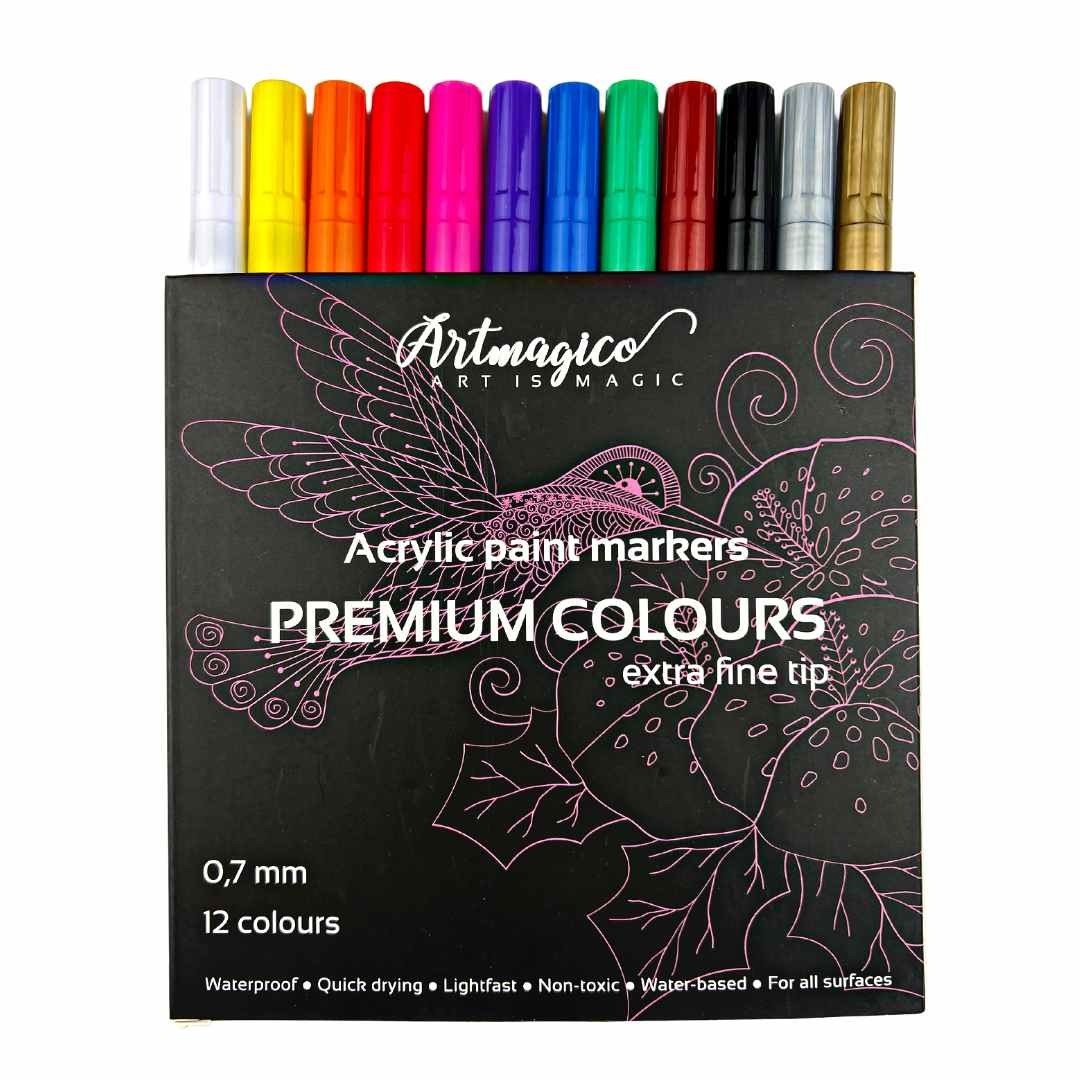 Artmagico Akrylový popisovač s extra jemným hrotom (0,7 mm) 12 ks