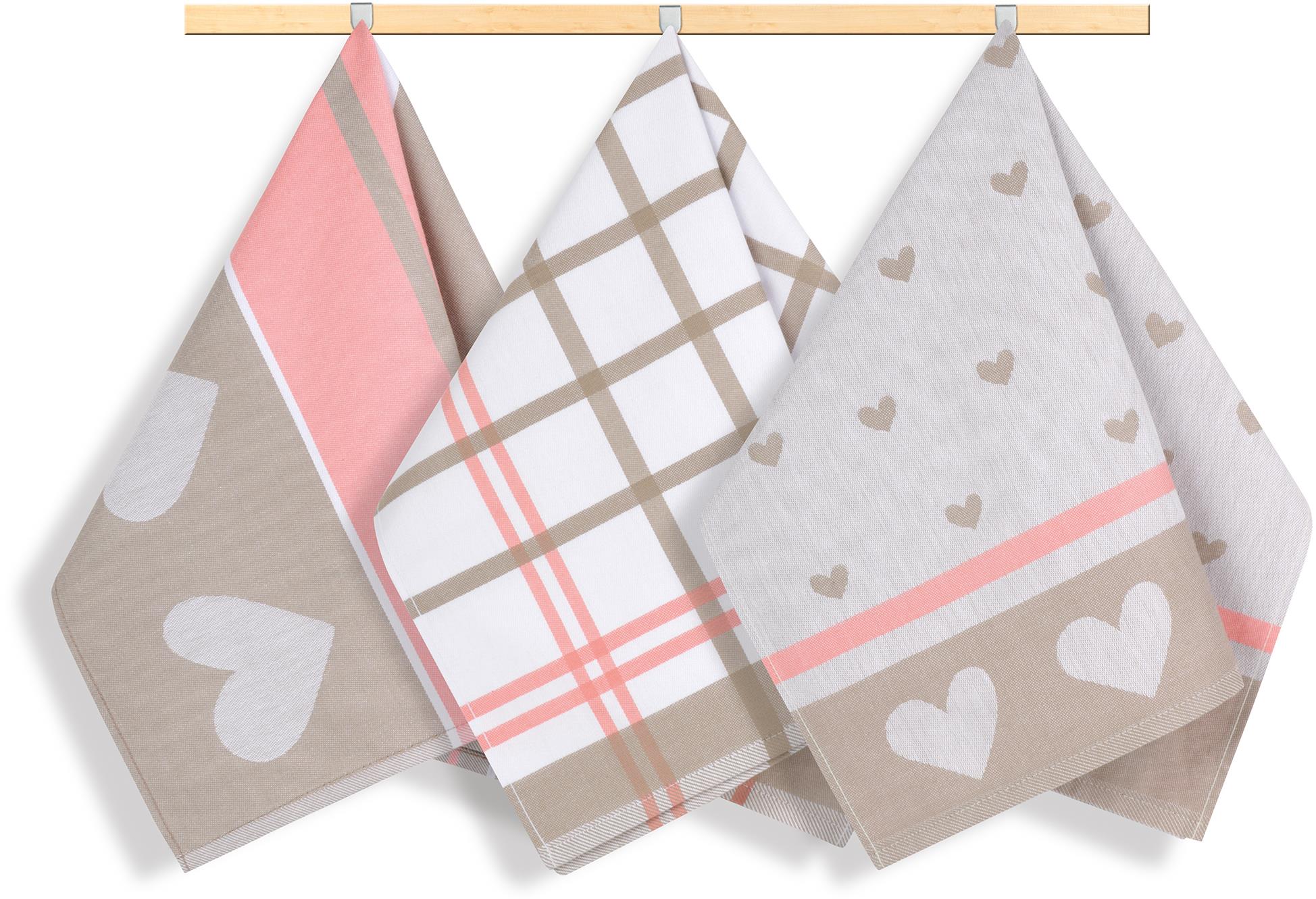 BELLATEX utierka, súprava 3 ks, 50 × 70, 155 srdce ružová, béžová
