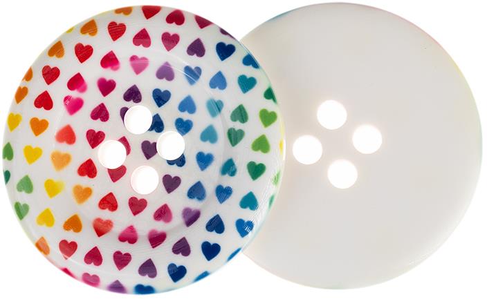 Knoflíky Žirovnice Gombík 5 cm srdce farebné, 336331B2, sada 2 ks