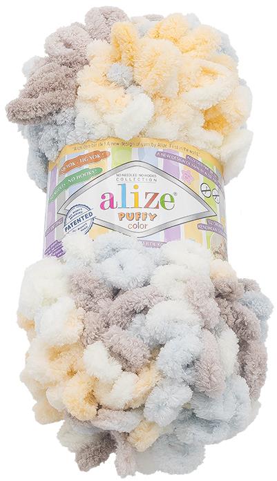 Vlnika Puffy color 100 g, 6463 biela, sv. modrá, béžová, sv. hnedá