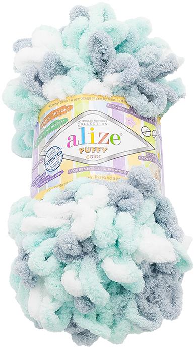 Vlnika Puffy color 100 g, 6408 biela, šedá, mint