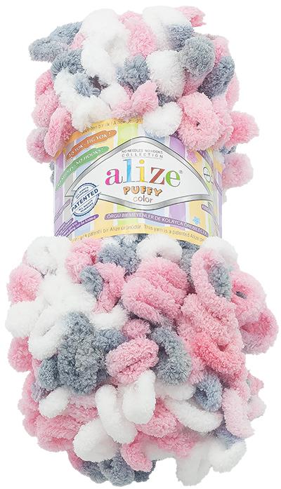 Vlnika Puffy color 100 g, 6370 biela, šedá, ružová