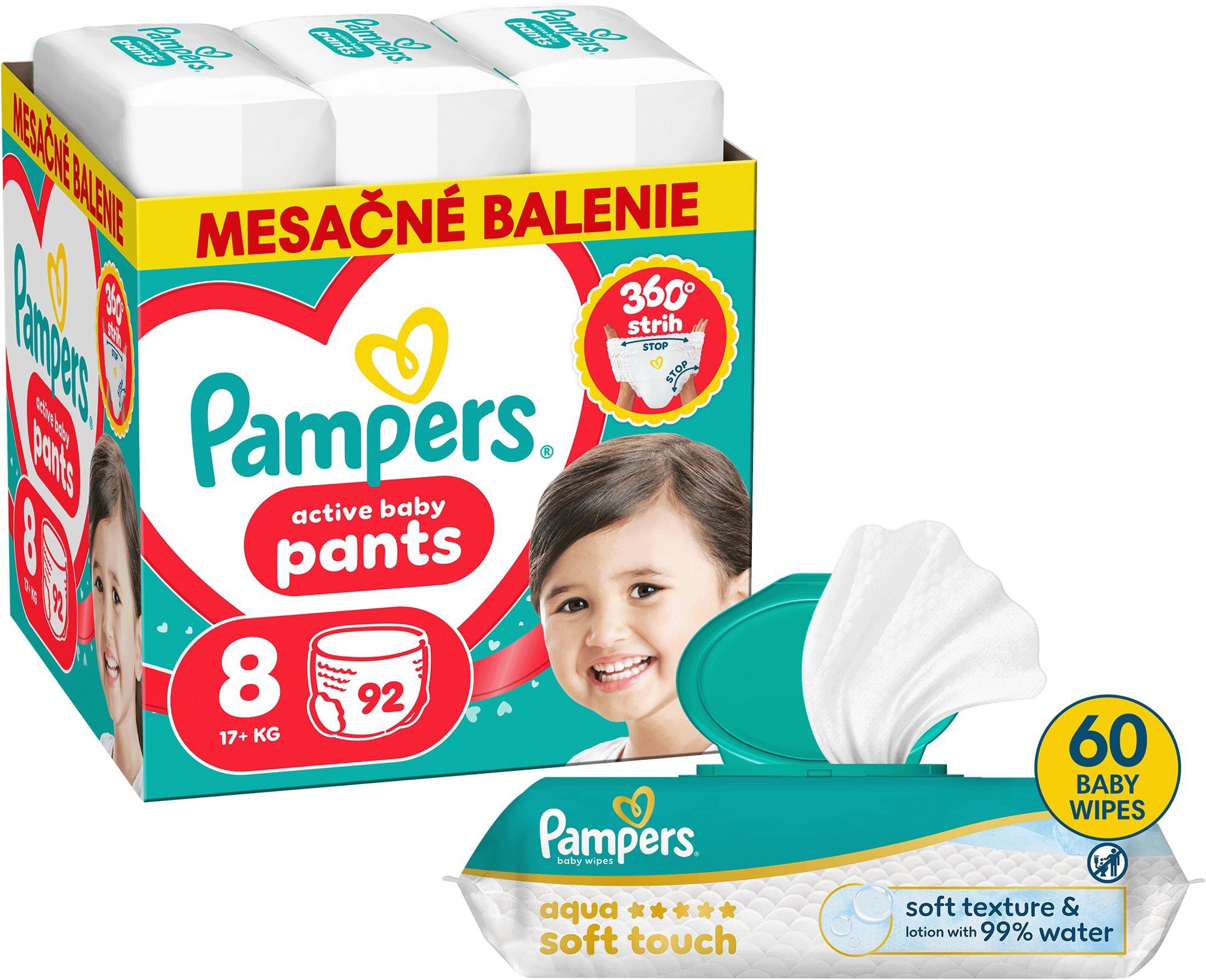 PAMPERS Pants veľ. 8 (92 ks) + PAMPERS Aqua Soft Touch 60 ks