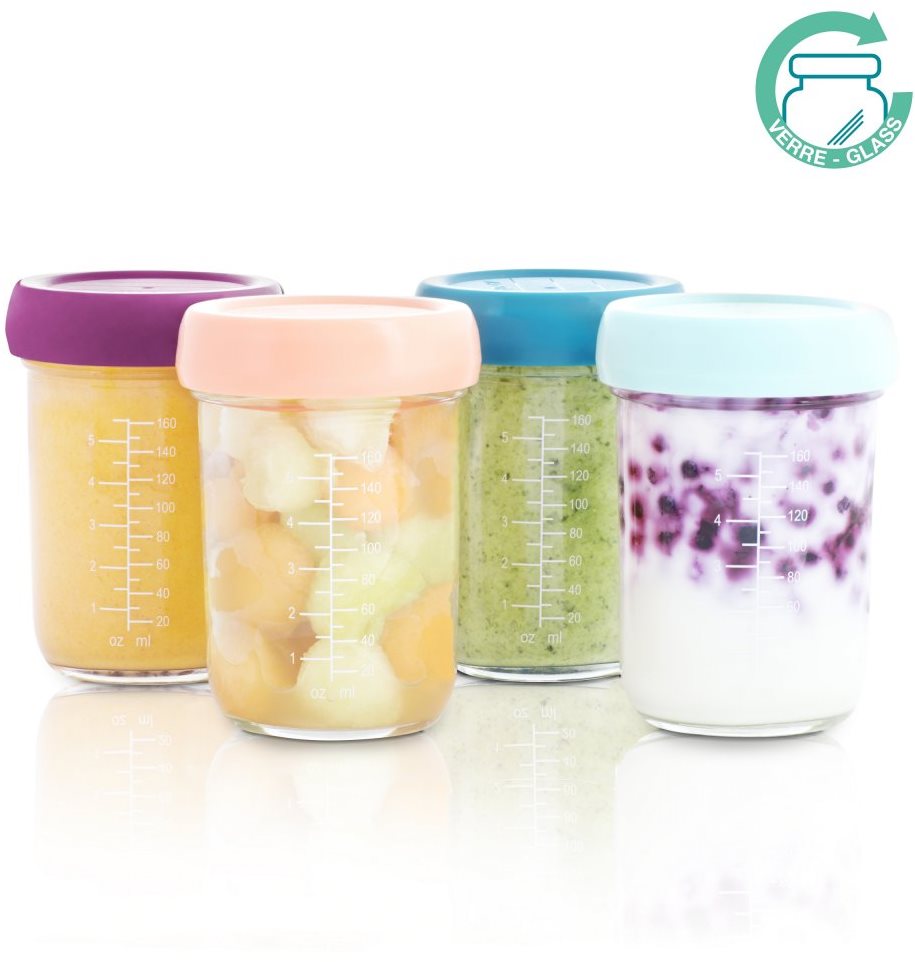 BABYMOOV Sklenené misky s viečkami 160 ml – súprava 4 ks