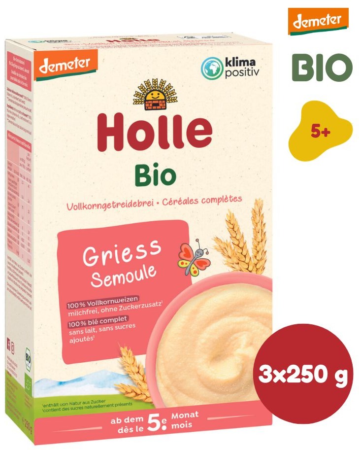 HOLLE BIO krupičná kaša 3 ks