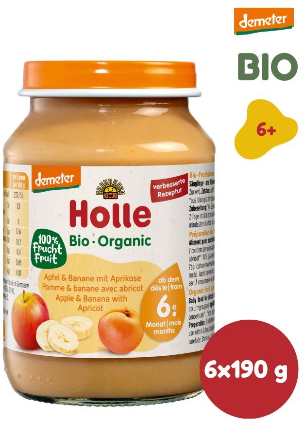 HOLLE BIO Jablko a banán s marhuľami 6× 190 g