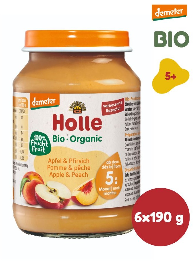 HOLLE BIO Broskyňa a jablko 6× 190 g