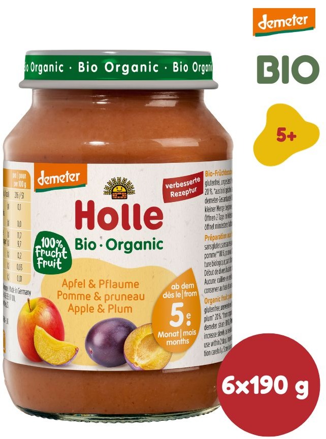 HOLLE BIO Jablko a slivka 6× 190 g