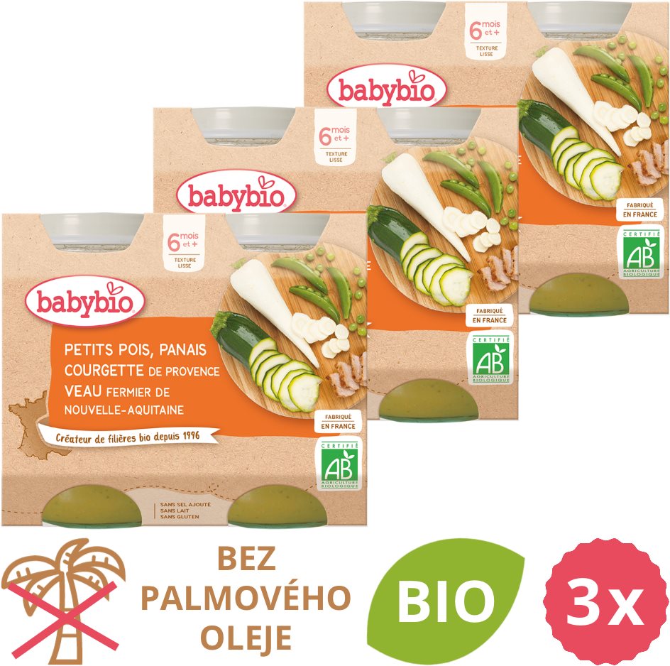 BABYBIO Hrášok, paštrnák, cuketa a teľacie mäso 3× (2× 200 g)