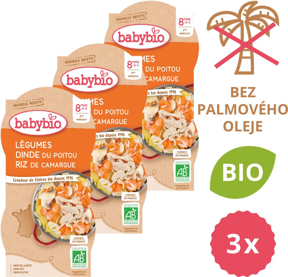 BABYBIO Zelenina s morčacím mäsom a ryžou 3× (2× 200 g)