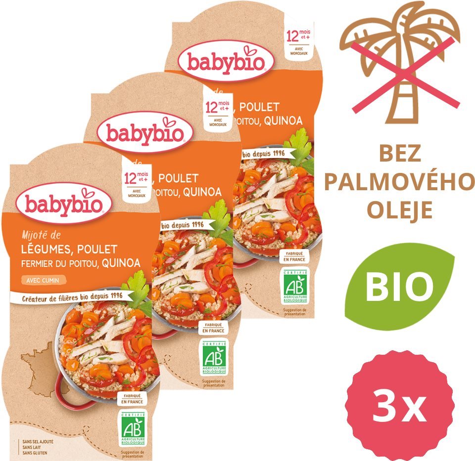 BABYBIO Zelenina s kuraťom a quinoa 3× (2× 200 g)