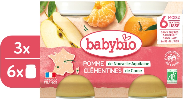 BABYBIO Jablko s klementínkami 3× (2× 130 g)