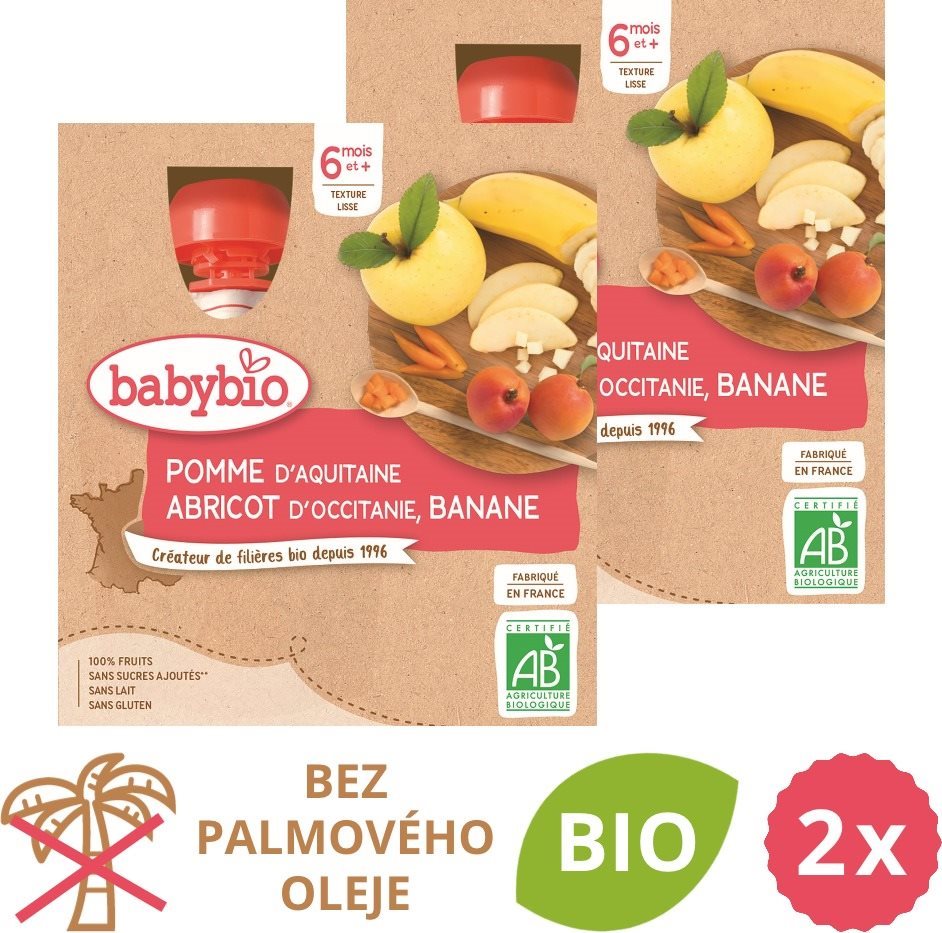 BABYBIO jablko, marhuľa a banán 2× (4× 90 g)