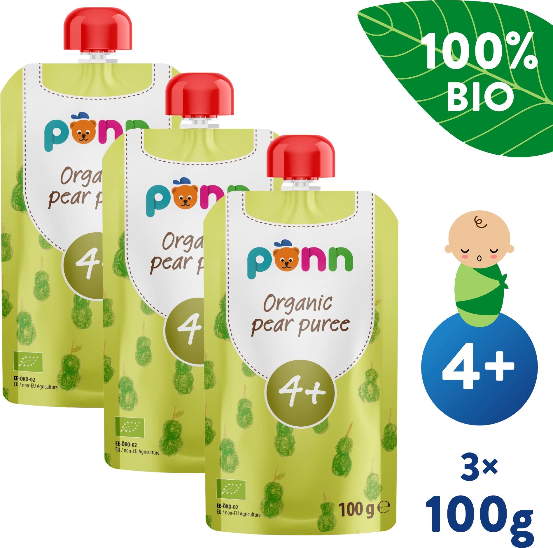 SALVEST Ponn BIO Hruška 100 % 3× 100 g