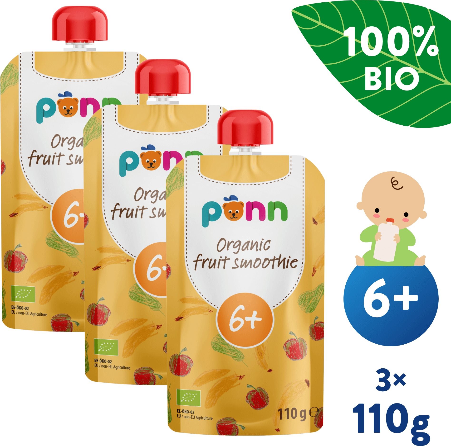 SALVEST Ponn BIO Ovocné smoothie s ananásom 3× 110 g
