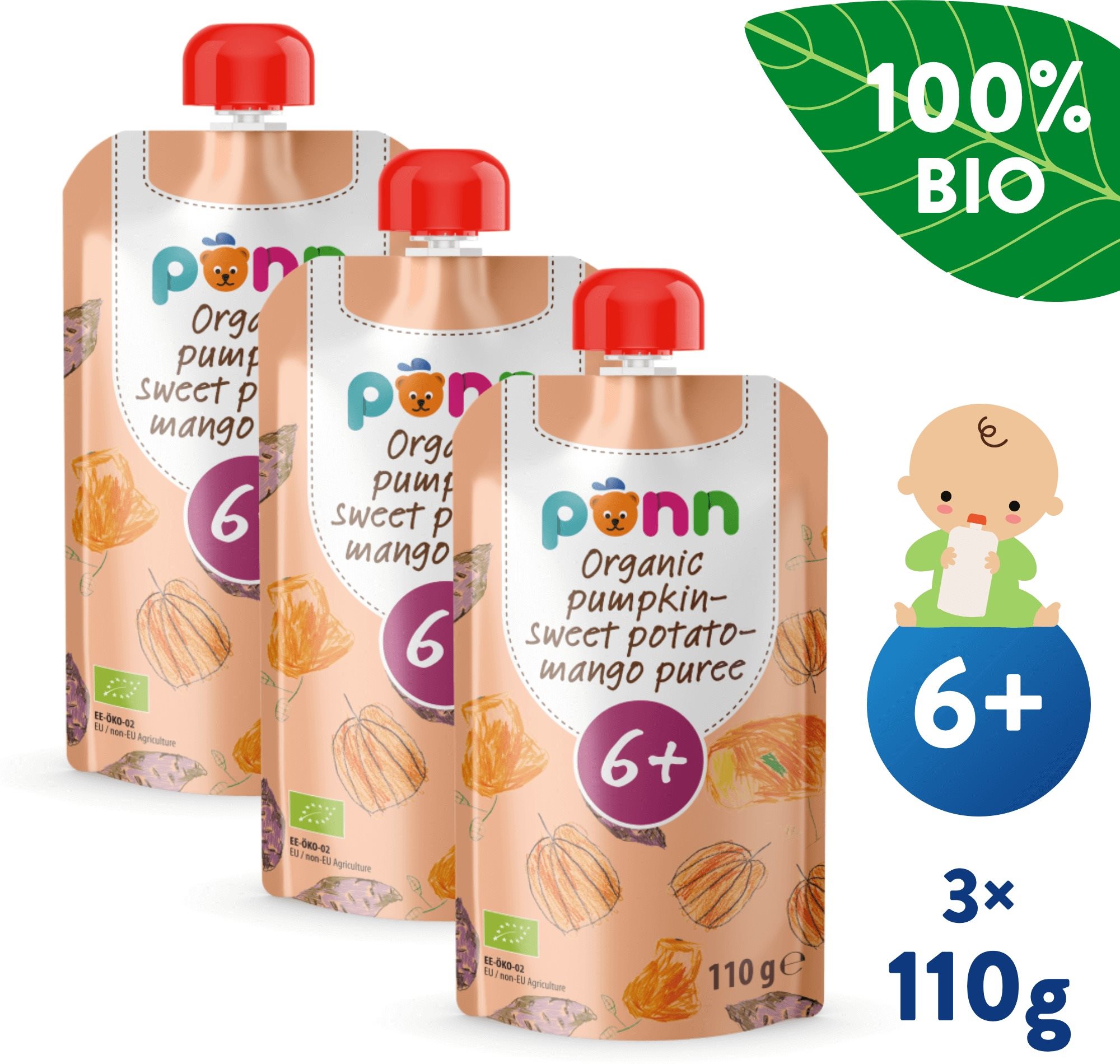 SALVEST Ponn BIO Pyré z tekvice, zemiakov a manga 3× 110 g
