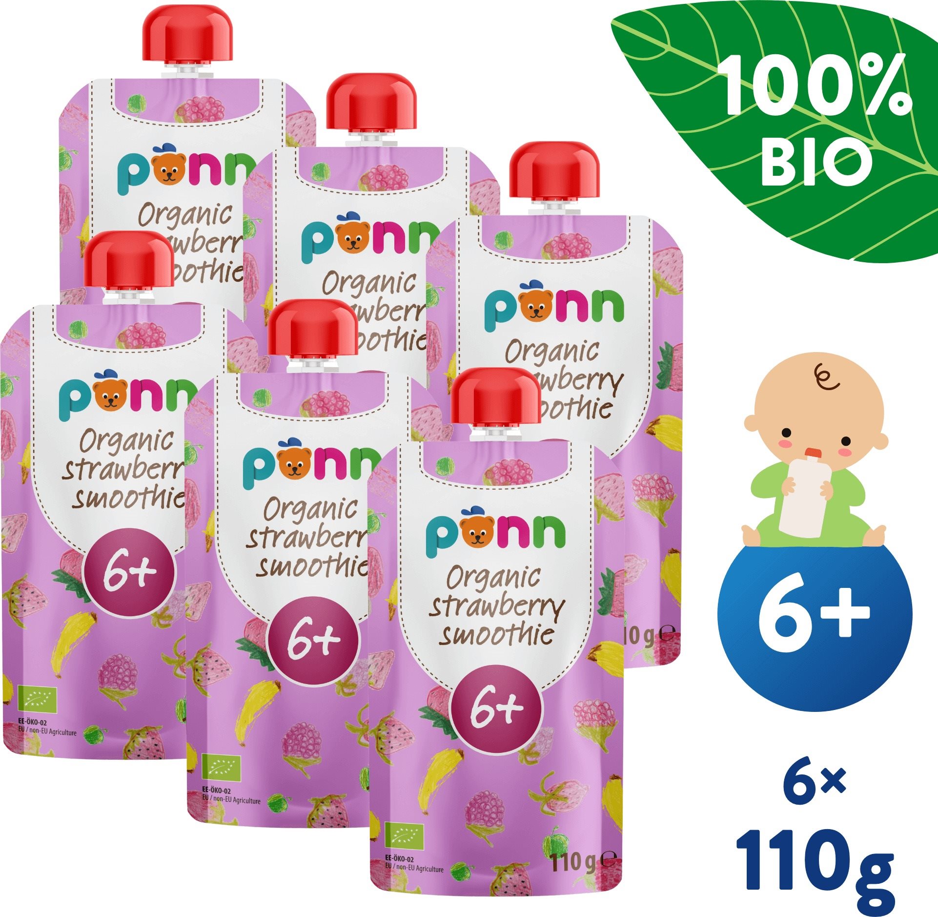 SALVEST Ponn BIO Ovocné pyré s malinami 6× 110 g