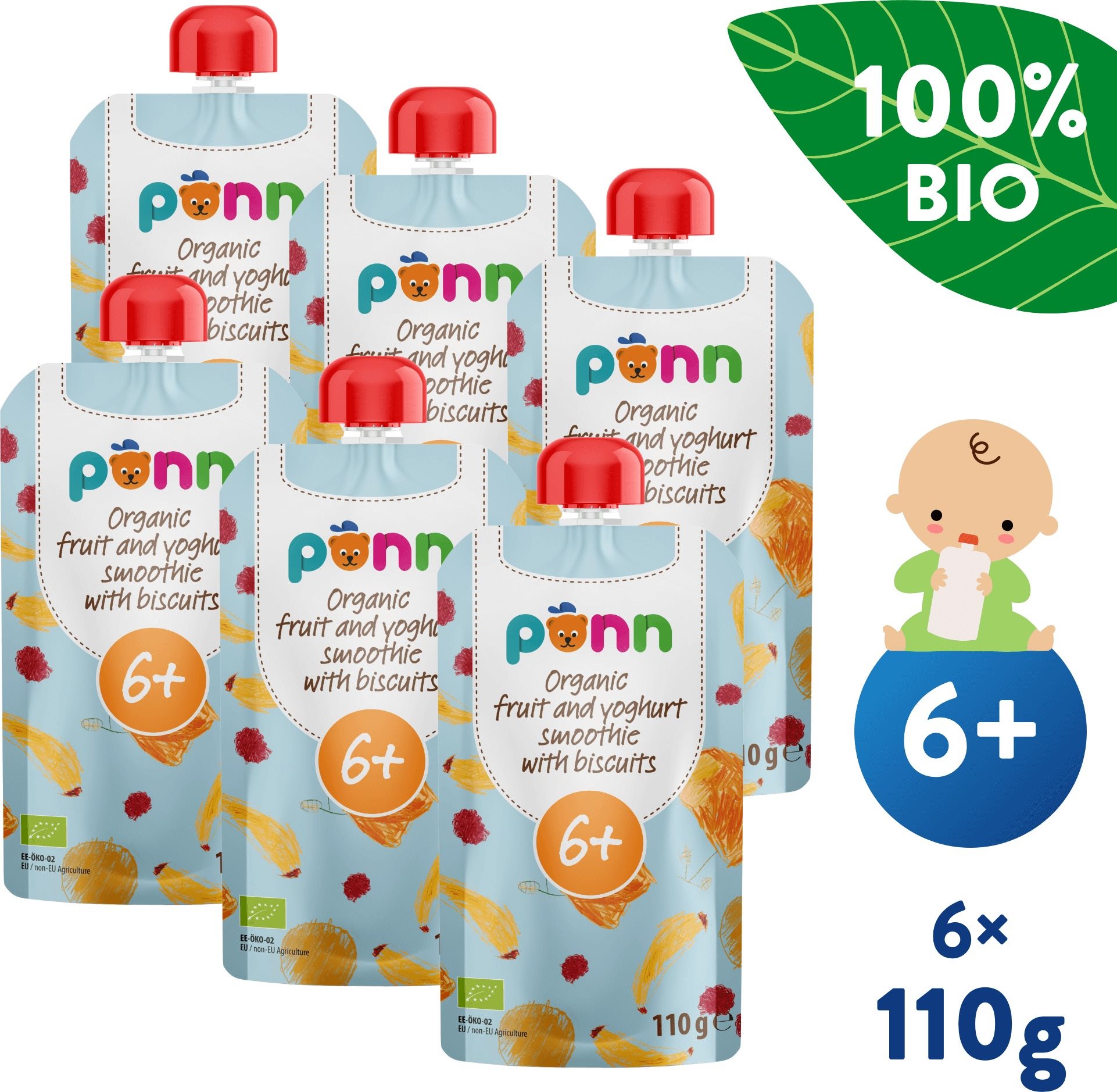 SALVEST Ponn BIO Ovocné smoothie s jogurtom a sušienkami 6× 110 g