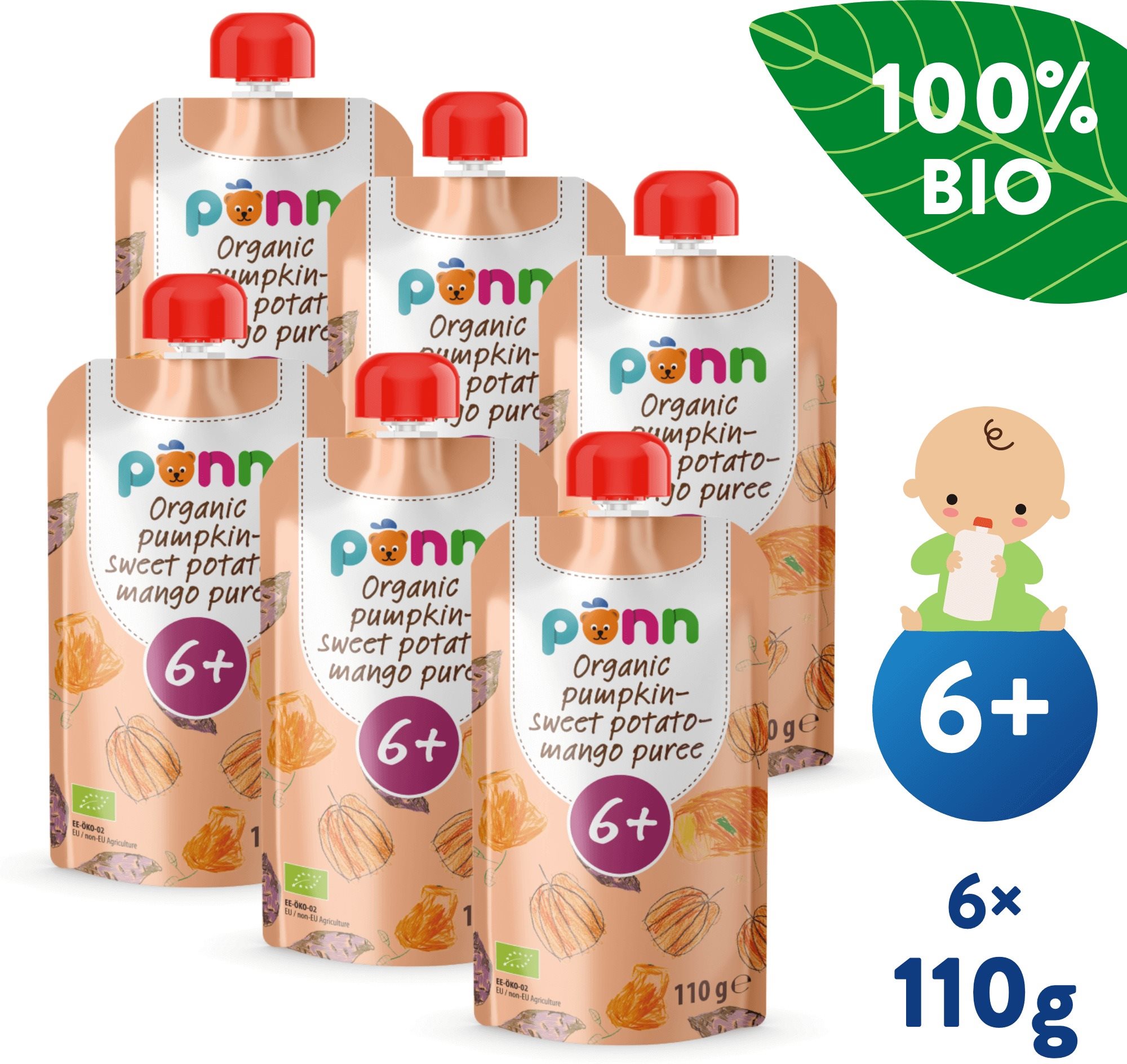 SALVEST Ponn BIO Pyré z tekvice, zemiakov a manga 6× 110 g