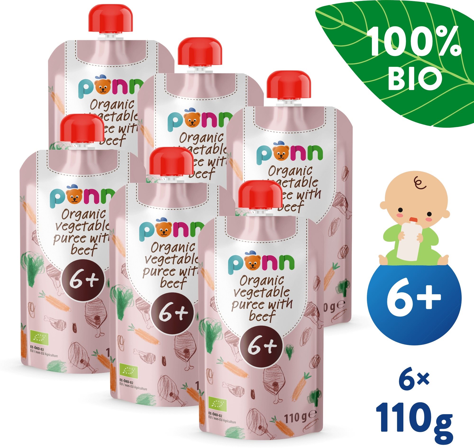 SALVEST Ponn BIO Hovädzie mäso so zeleninovým pyré 6× 100 g