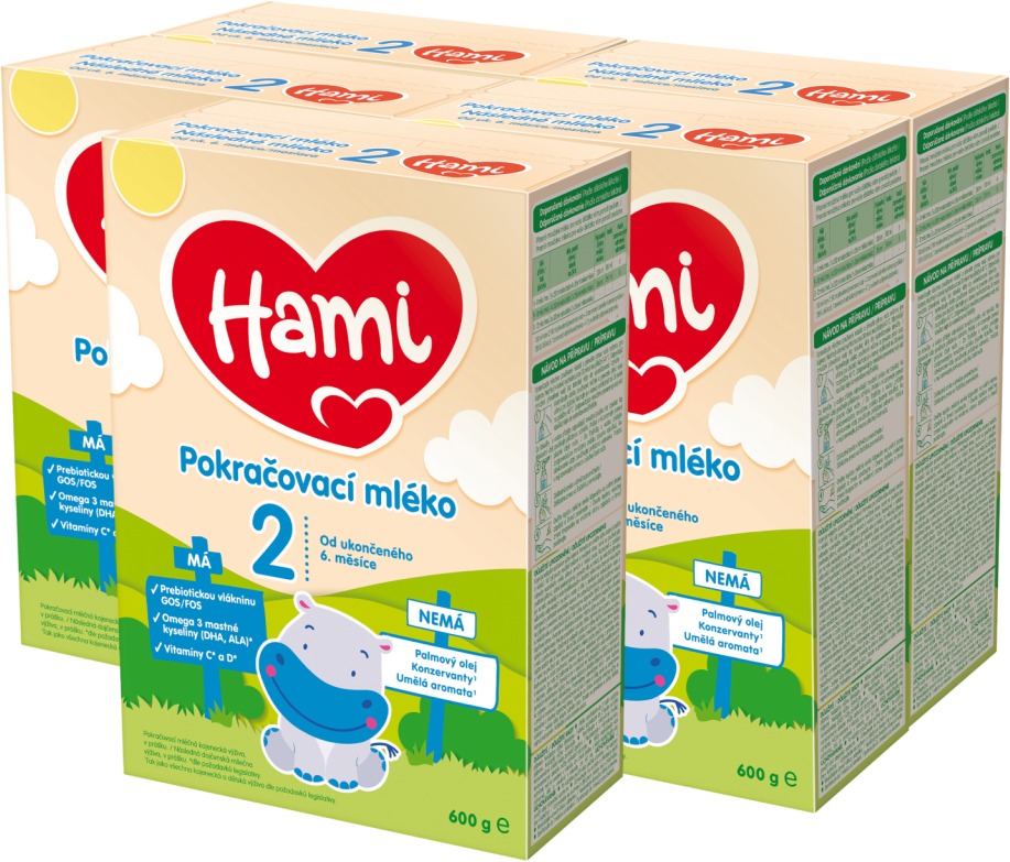 Hami 2 Pokračovacie dojčenské mlieko 6 m+ (5× 600 g)